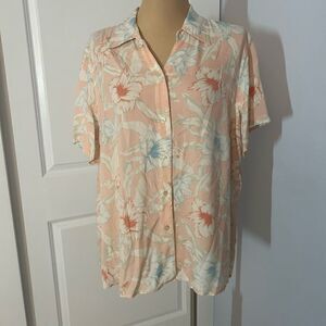 Liz Claiborne Silk Orange Floral Button Down 2X